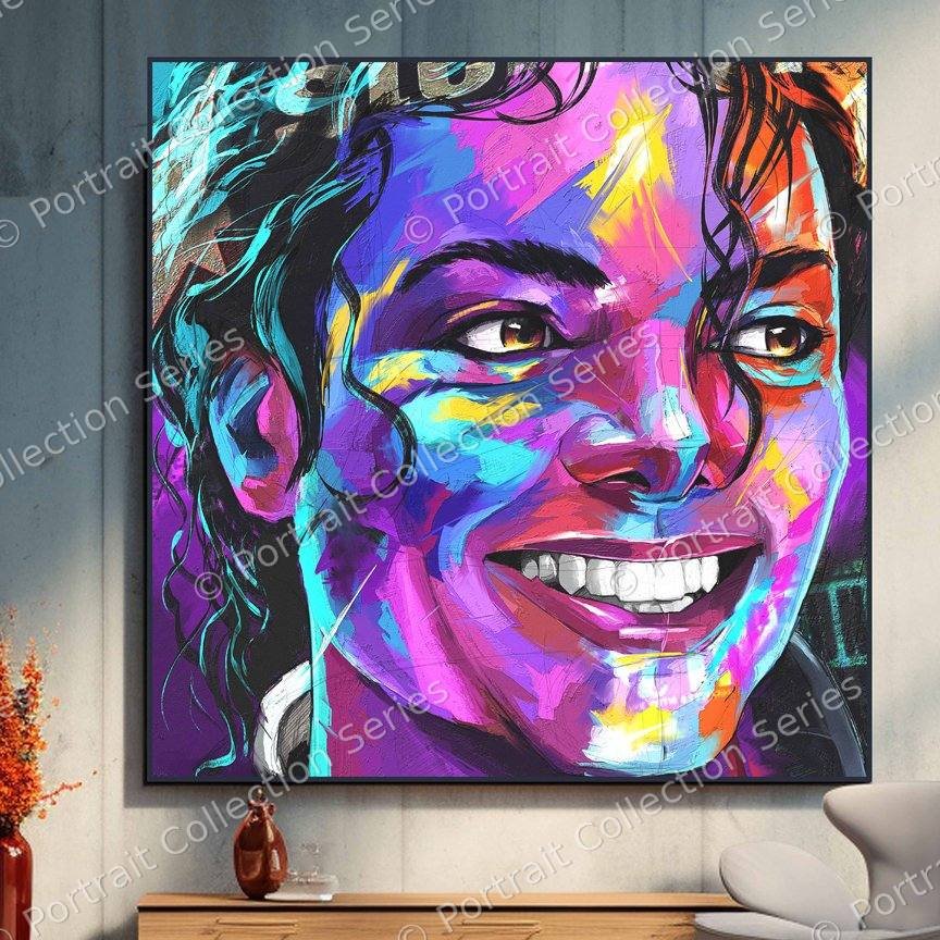 Michael Jackson pop art portrait #22 by Samson McNulty, shown hanging in a room setting