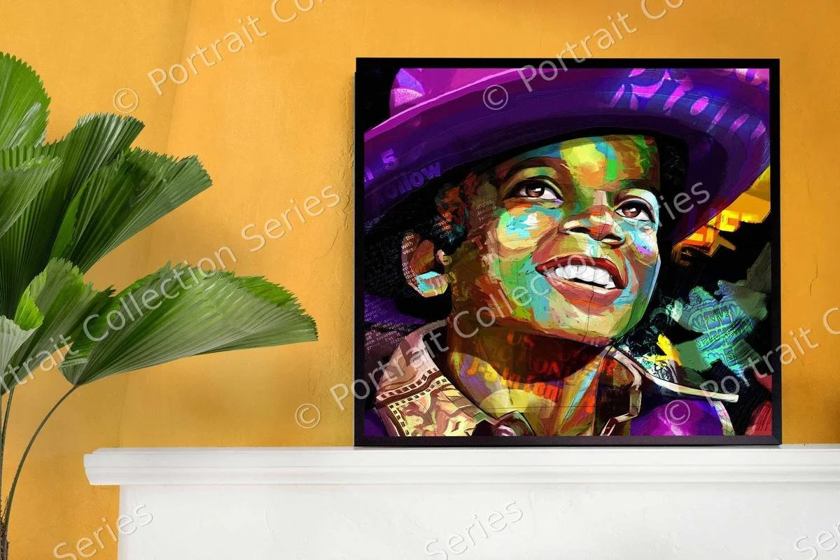 Michael Jackson pop art portrait #20 by Samson McNulty, shown hanging in a room setting