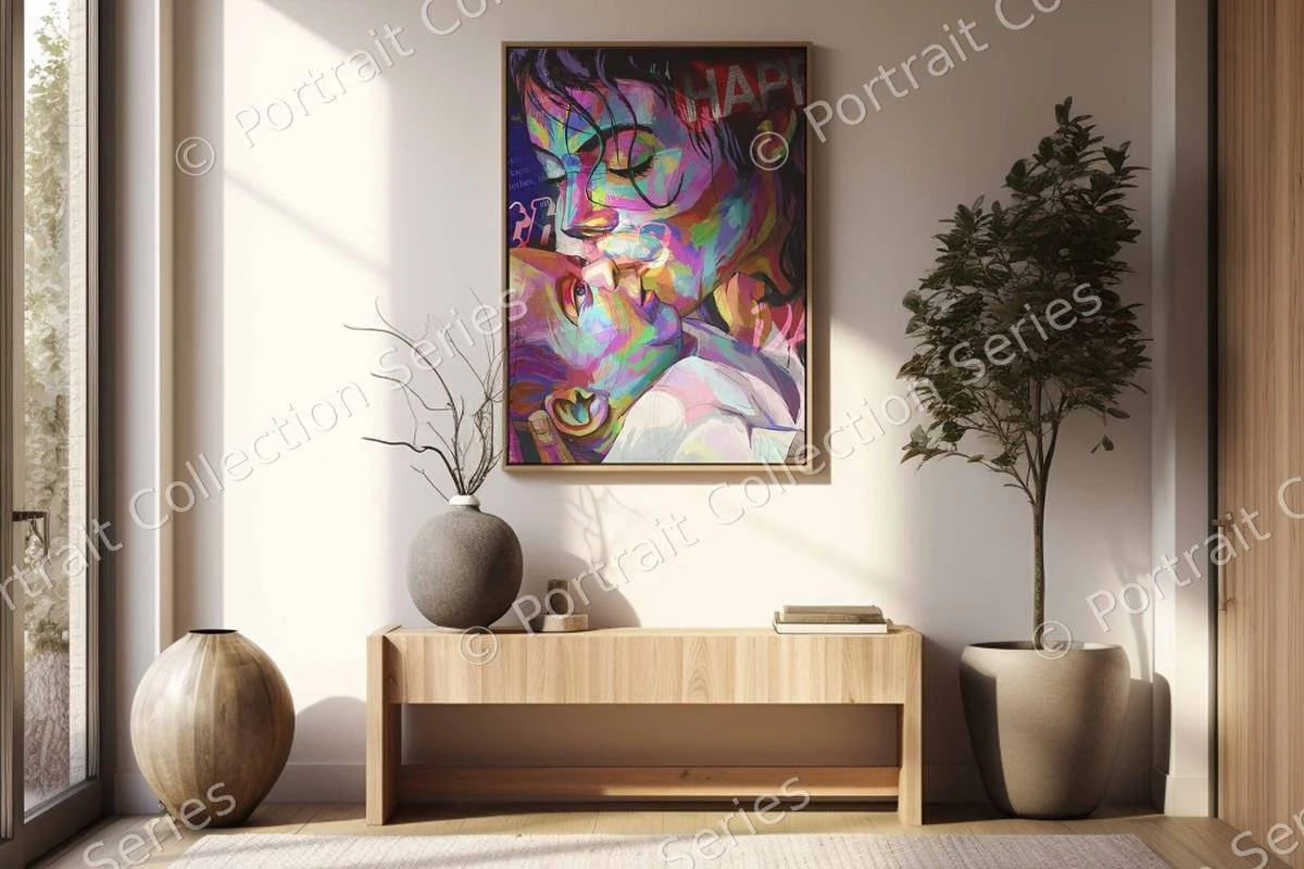 Michael Jackson pop art portrait #15 by Samson McNulty, shown hanging in a room setting