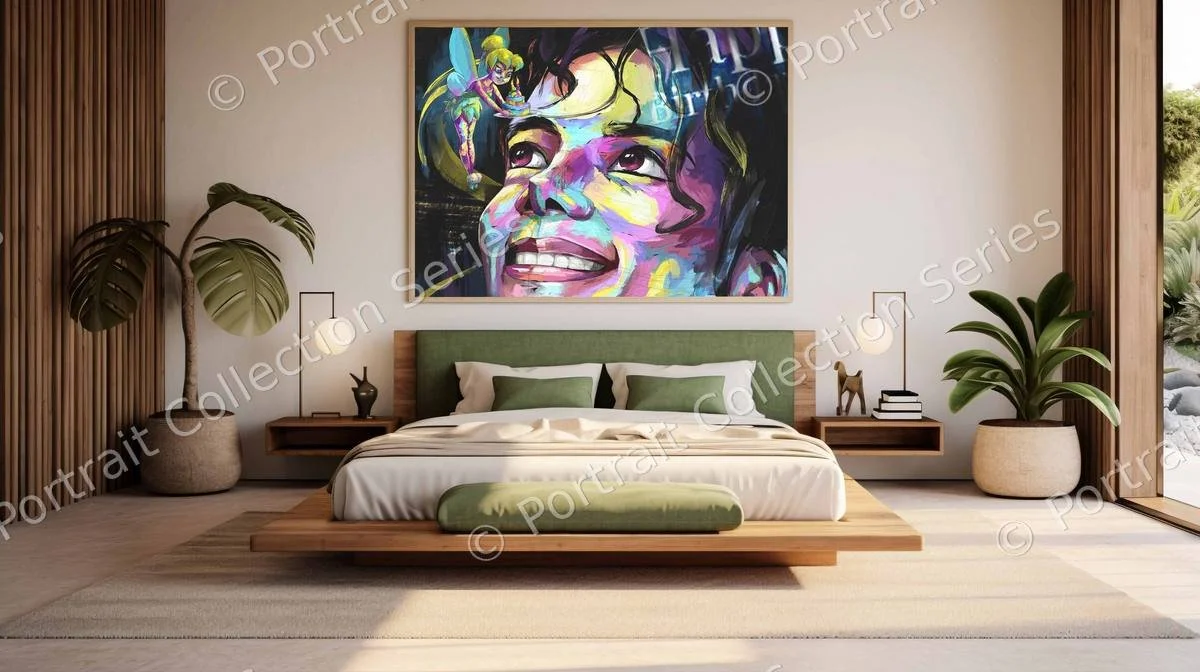 Michael Jackson pop art portrait #25 by Samson McNulty, shown hanging in a room setting