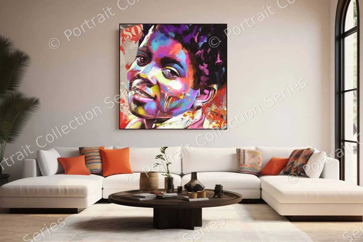 Michael Jackson pop art portrait #28 by Samson McNulty, shown hanging in a room setting