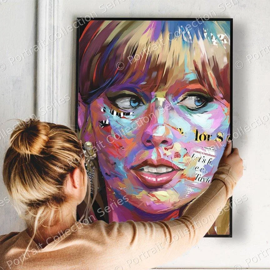 Rectangular format mockup of the Taylor Swift pop art portrait by Samson McNulty, “Eras”