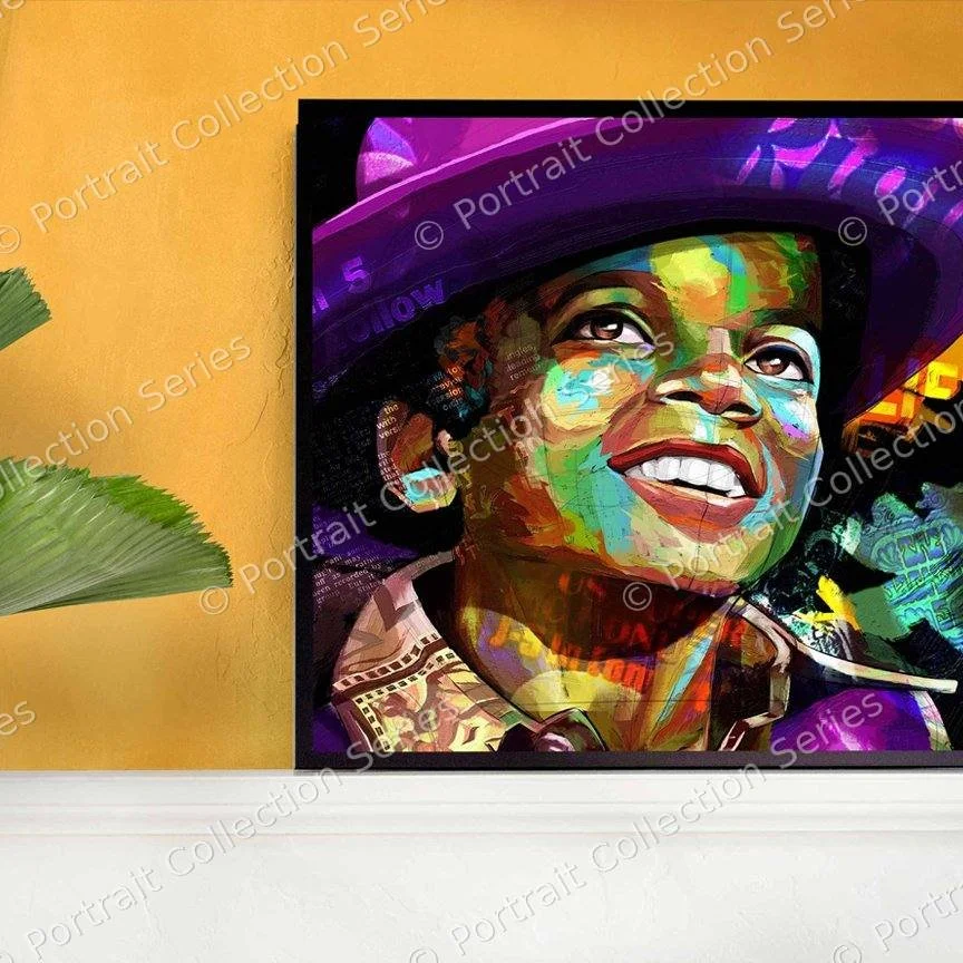 Michael Jackson pop art portrait #20 by Samson McNulty, shown hanging in a room setting