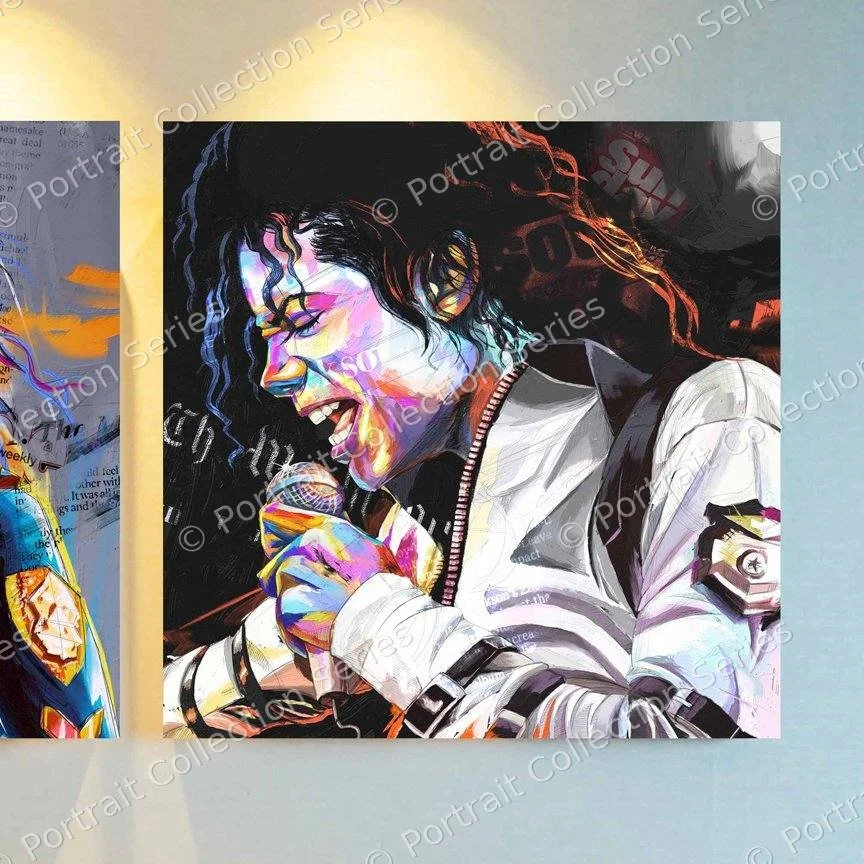 Michael Jackson pop art portrait #19 by Samson McNulty, shown hanging in a room setting