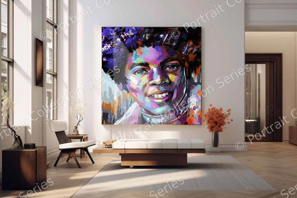 Michael Jackson pop art portrait #27 by Samson McNulty, shown hanging in a room setting