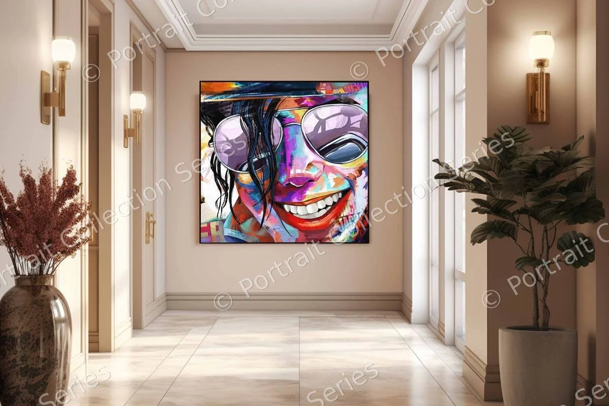 Michael Jackson pop art portrait #21 by Samson McNulty, shown hanging in a room setting