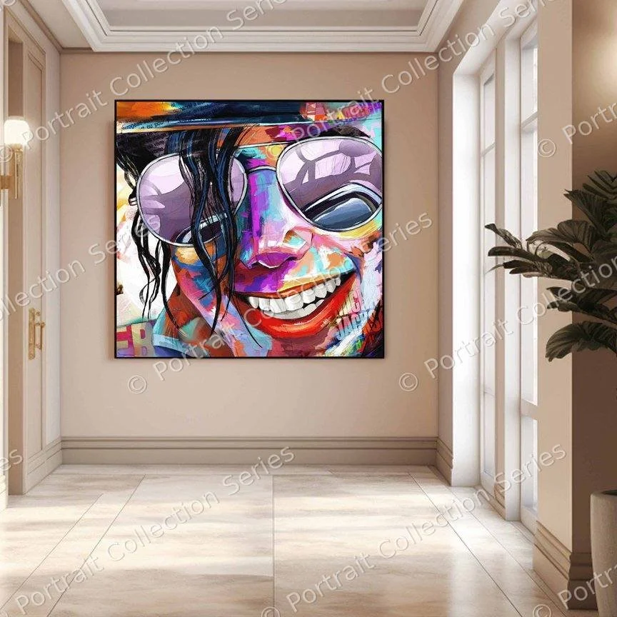 Michael Jackson pop art portrait #21 by Samson McNulty, shown hanging in a room setting