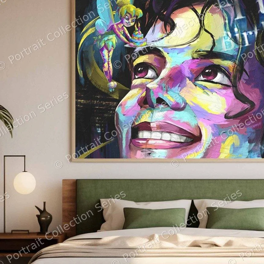 Michael Jackson pop art portrait #25 by Samson McNulty, shown hanging in a room setting