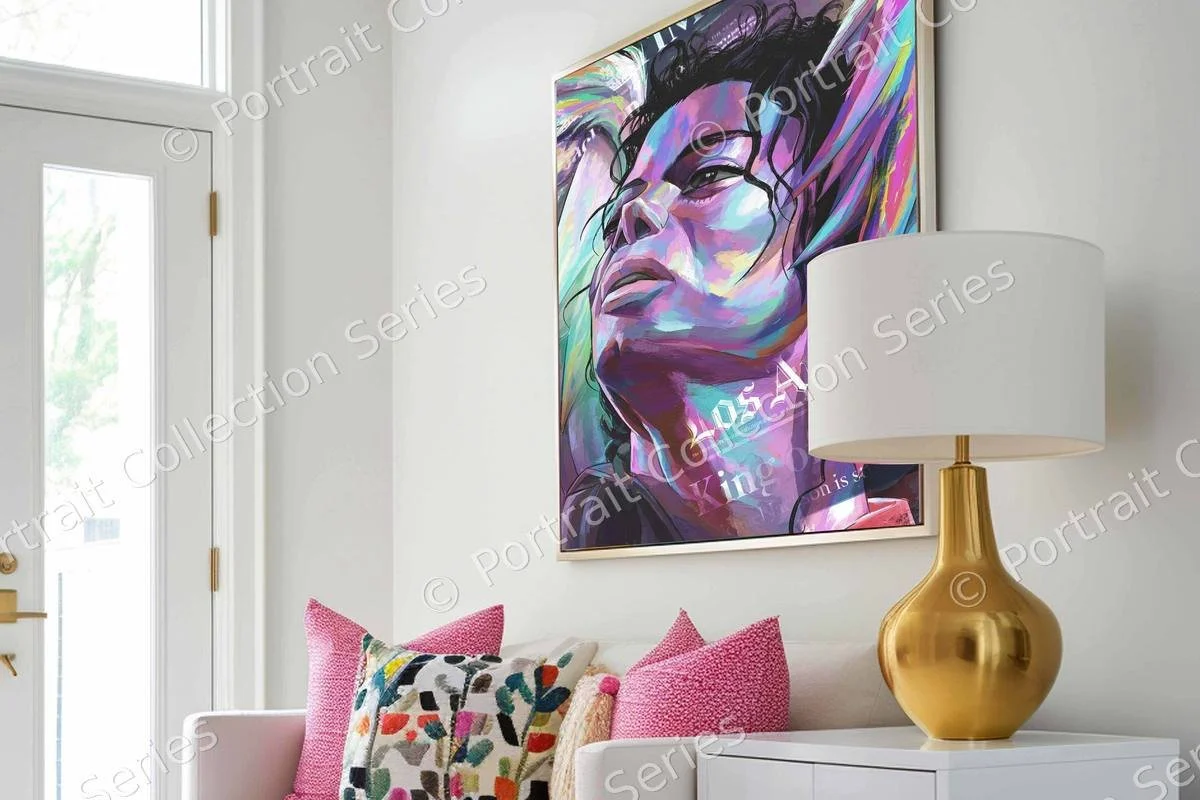 Michael Jackson pop art portrait #16 by Samson McNulty, shown hanging in a room setting