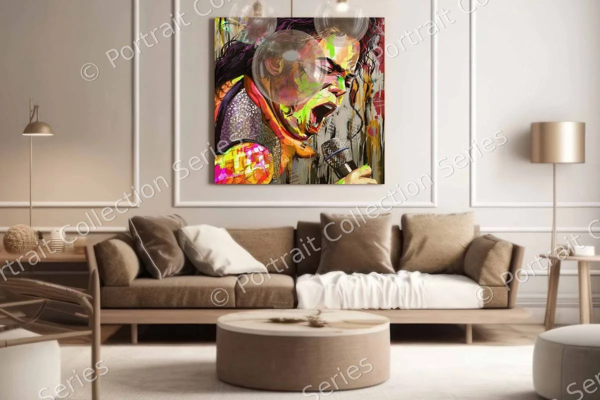 Michael Jackson pop art portrait #29 by Samson McNulty, shown hanging in a room setting