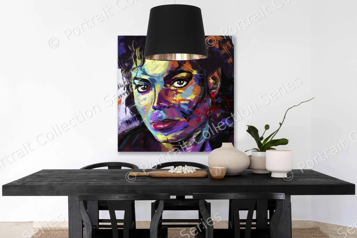 Michael Jackson pop art portrait #6 by Samson McNulty, shown hanging in a room setting