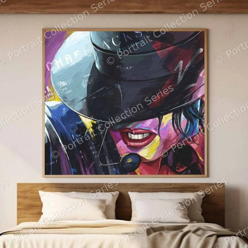 Michael Jackson pop art portrait #23 by Samson McNulty, shown hanging in a room setting