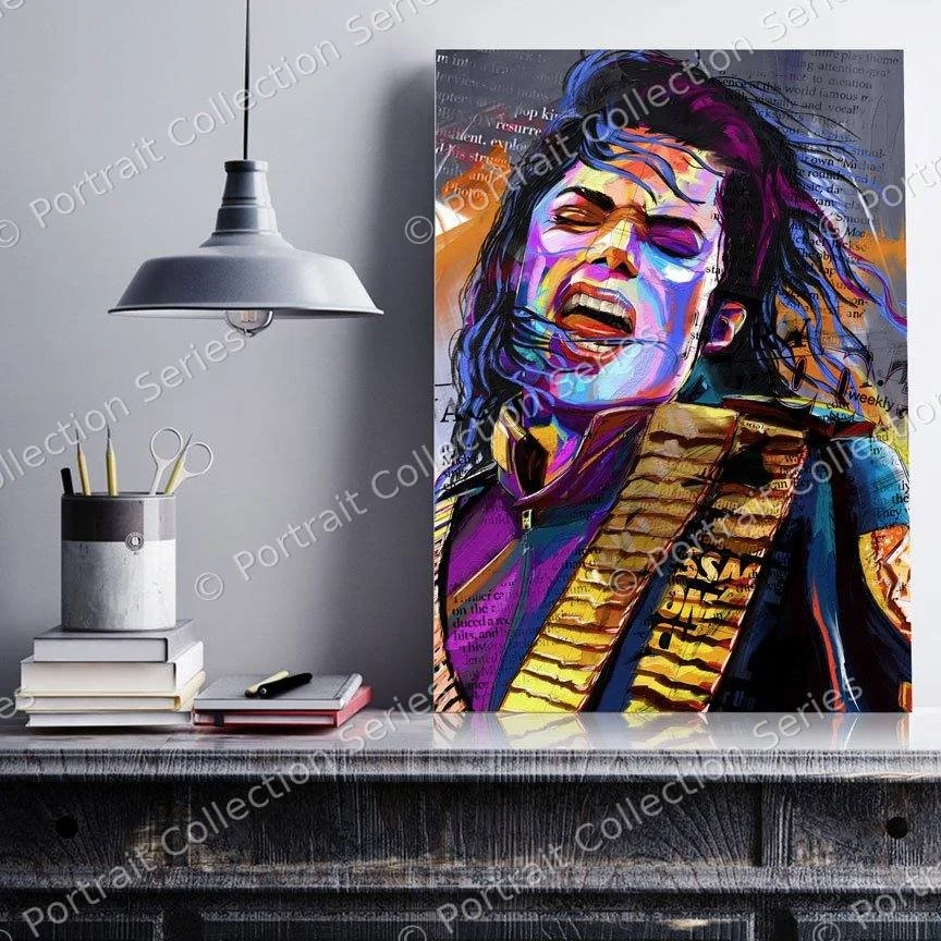 Michael Jackson pop art portrait #8 by Samson McNulty, shown hanging in a room setting