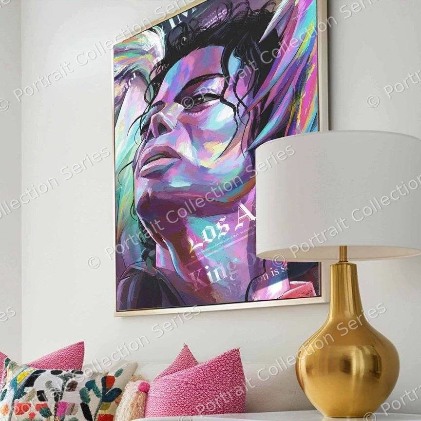 Michael Jackson pop art portrait #16 by Samson McNulty, shown hanging in a room setting