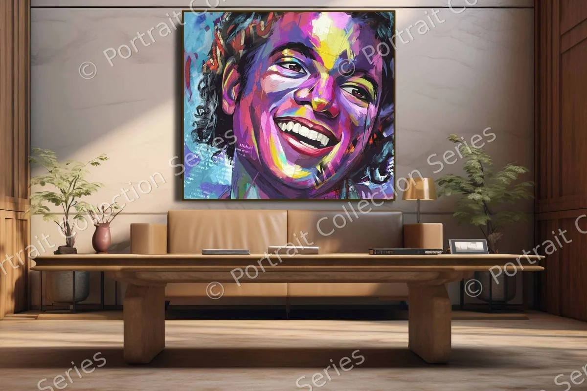 Michael Jackson pop art portrait #26 by Samson McNulty, shown hanging in a room setting