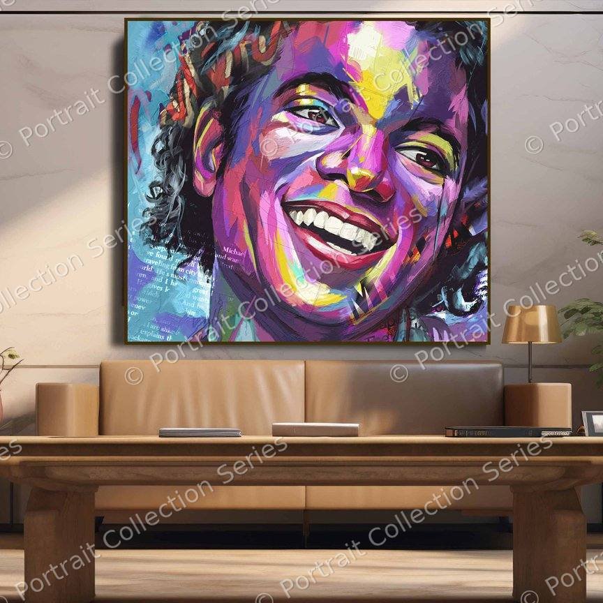 Michael Jackson pop art portrait #26 by Samson McNulty, shown hanging in a room setting