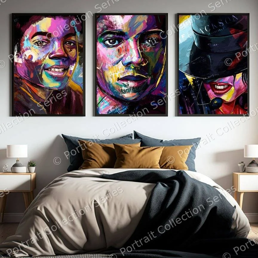 Michael Jackson pop art portrait #2 by Samson McNulty, shown hanging in a room setting