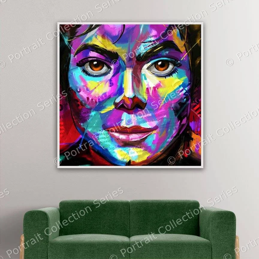 Michael Jackson pop art portrait #10 by Samson McNulty, shown hanging in a room setting