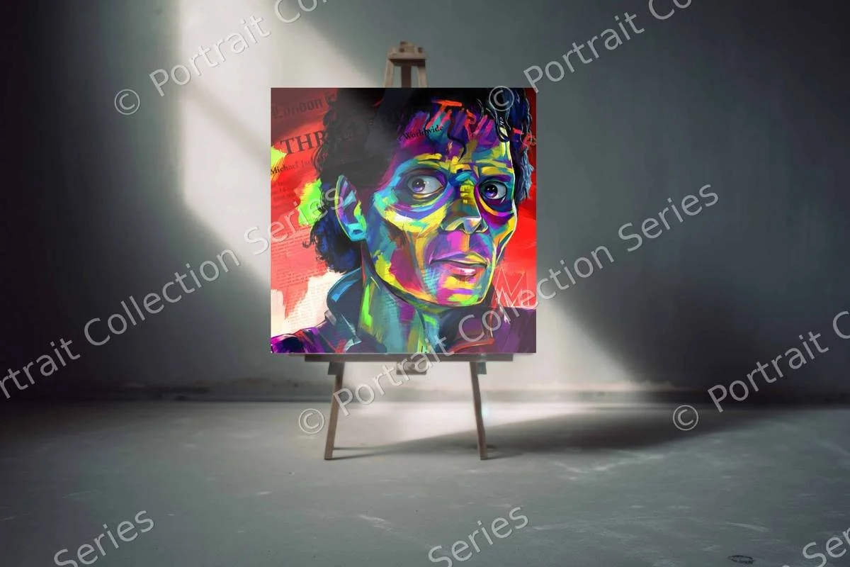 Michael Jackson pop art portrait #14 by Samson McNulty, shown hanging in a room setting
