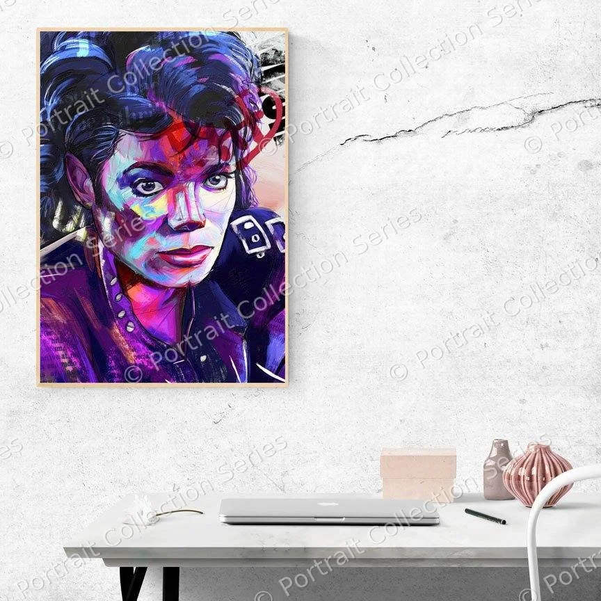 Michael Jackson pop art portrait #11 by Samson McNulty, shown hanging in a room setting