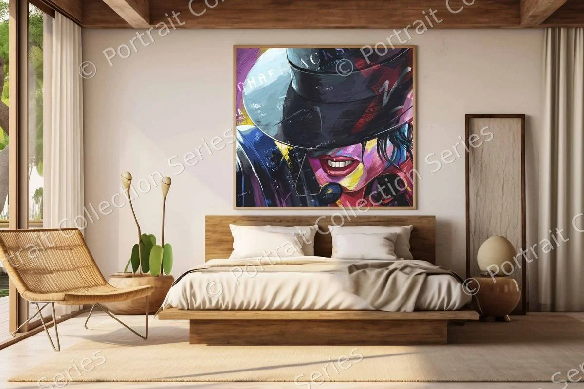 Michael Jackson pop art portrait #23 by Samson McNulty, shown hanging in a room setting