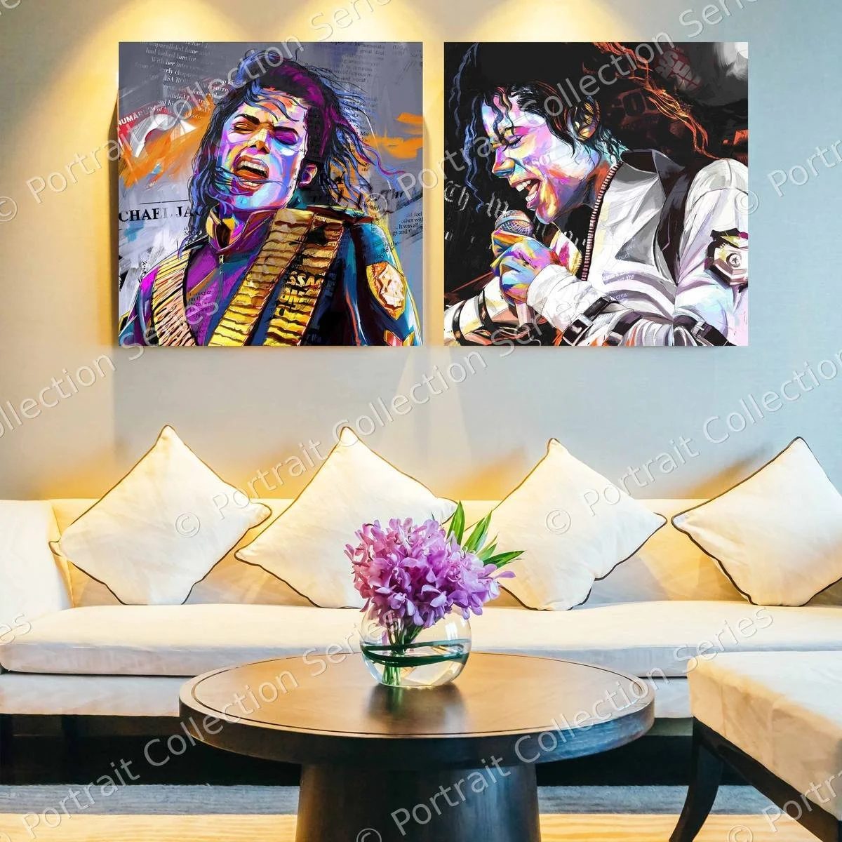 Michael Jackson pop art portrait #19 by Samson McNulty, shown hanging in a room setting