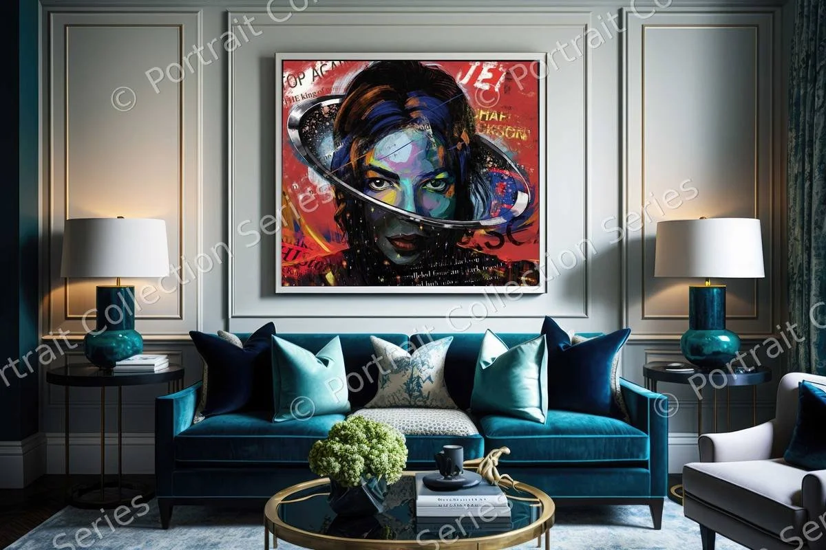 Michael Jackson pop art portrait #4 by Samson McNulty, shown hanging in a room setting