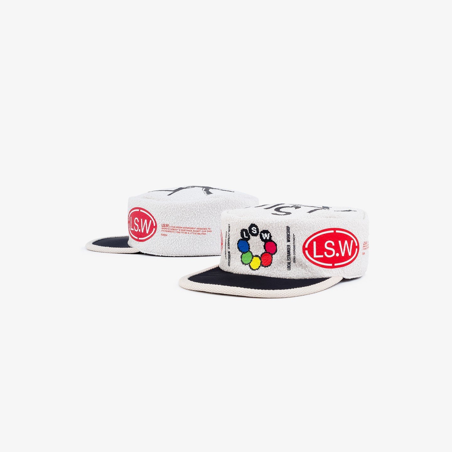 LS.W Contractor Pillbox Painter Cap
-
Japanese weave 100% cotton crown
Black nylon brim
Organic binding tape
Neon orange &amp; reflective spotted grey adjustment with white buckle 
Adjustable Sizing yet good fit for M&mdash;L
Handmade by LS.W
-
*Stoc