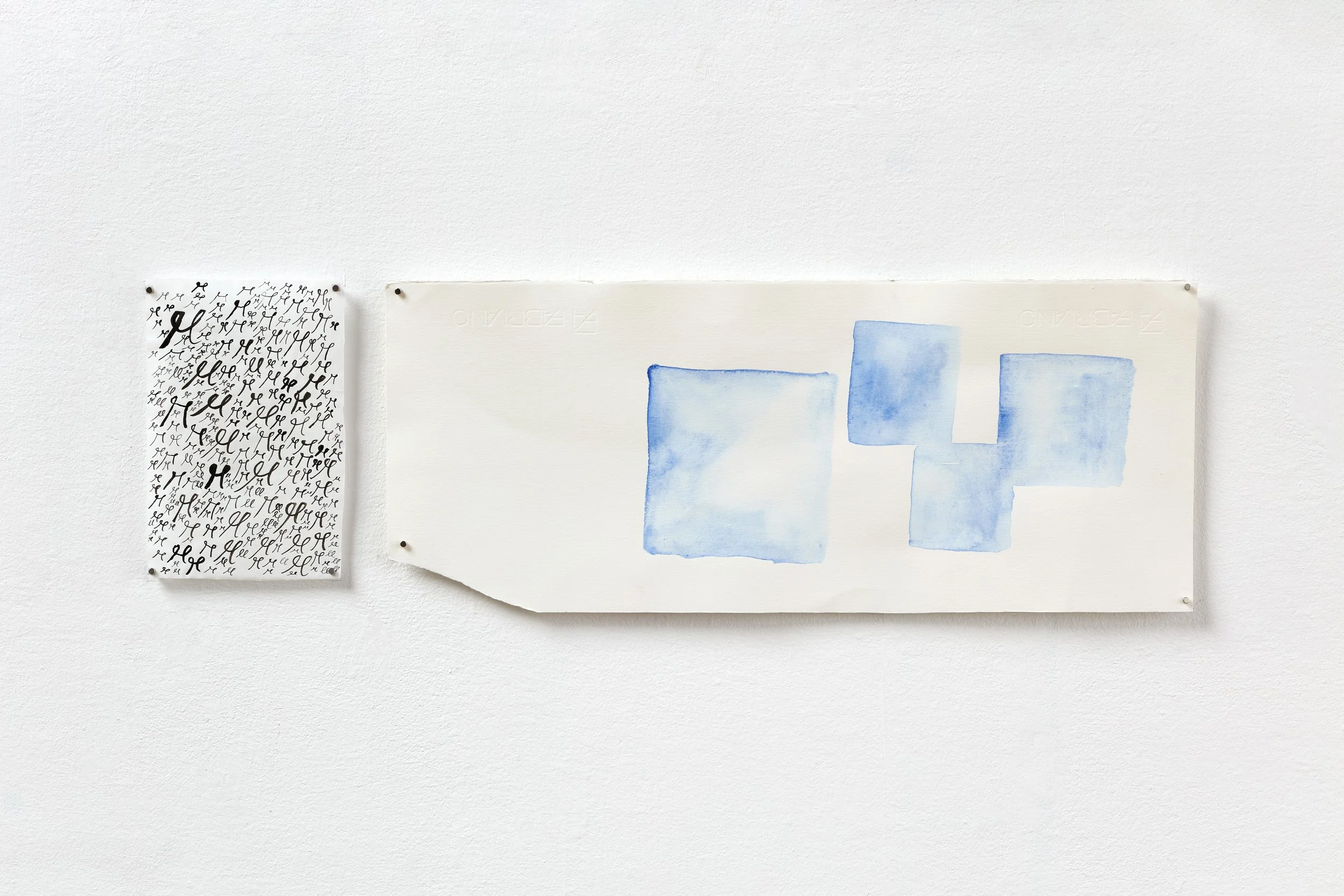 Filament-Drawing With a Painting of Four Faint Images / Ink and watercolour on paper, 218 x 480 mm / 2024 / Photograph: Dávid Bíró