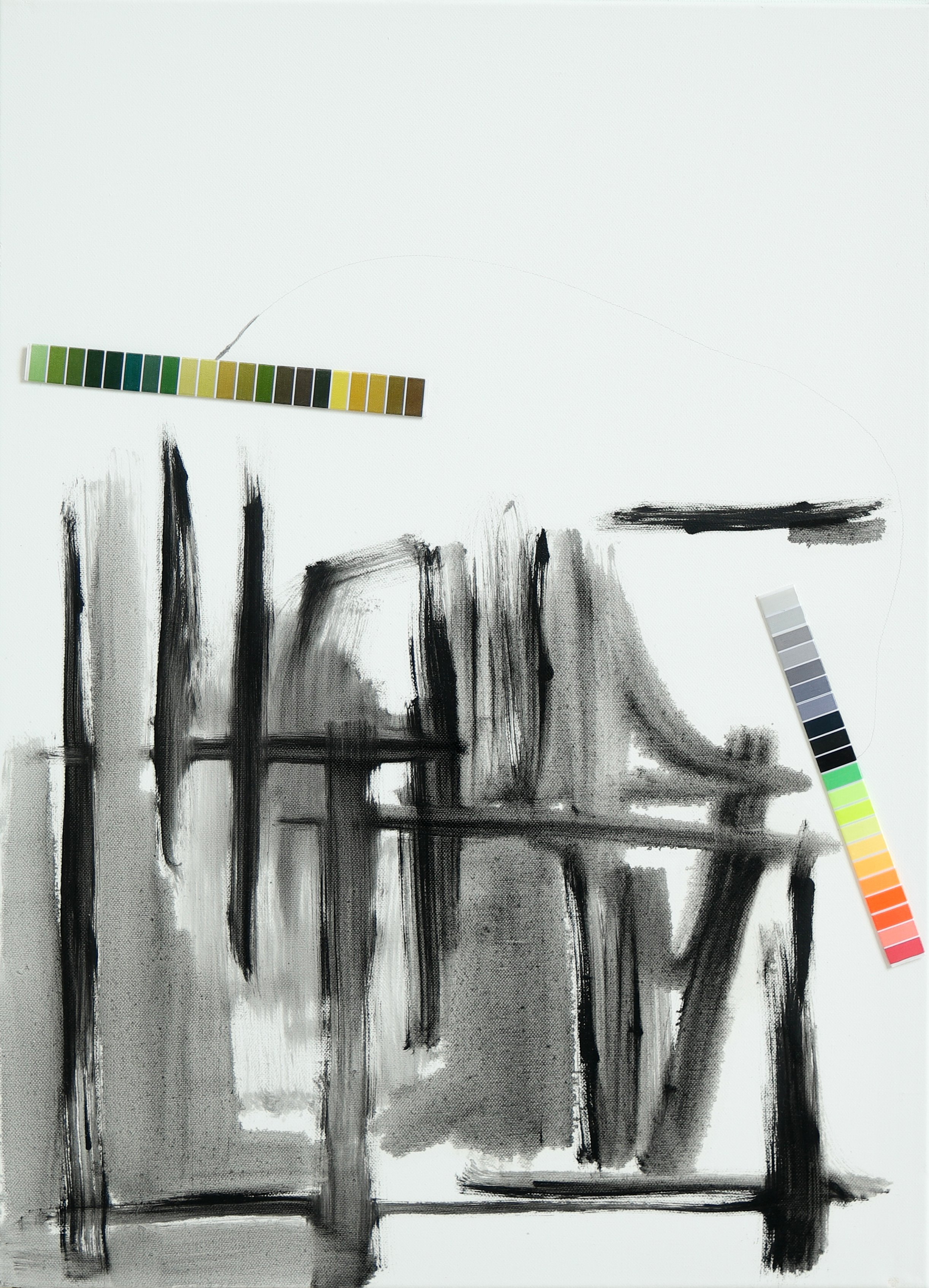Untitled, oil, pencil and industrial colour swatches on canvas, 70 x 50 cm, 2016