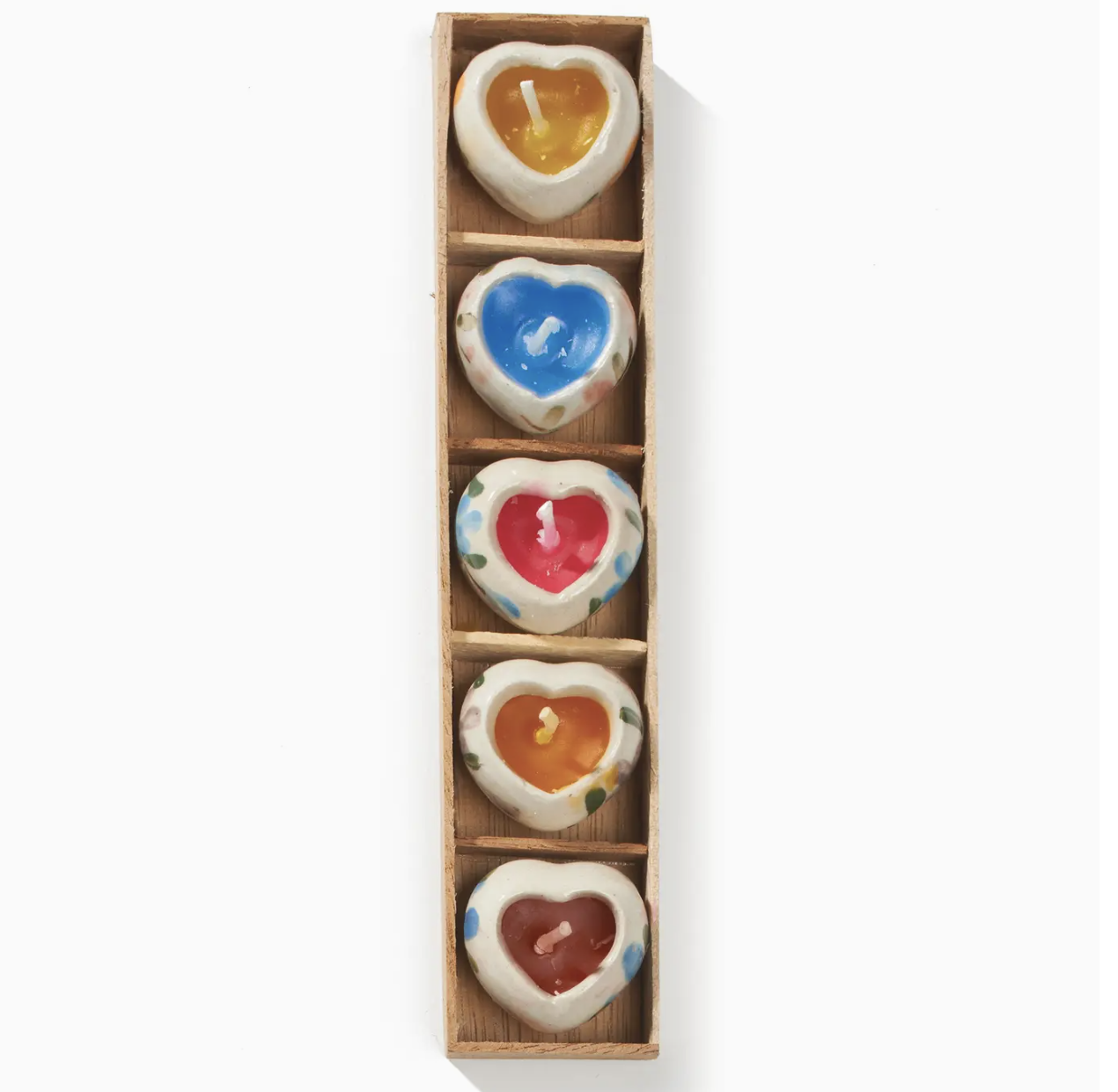 Tray of 5 Hand Painted Ceramic Heart Candles