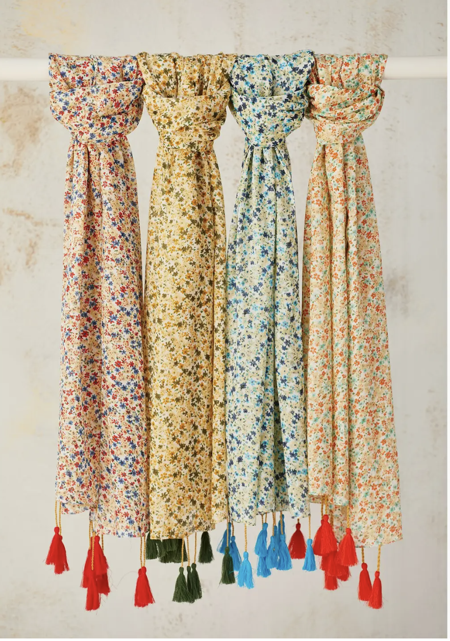 Floral Scarf with Long Tassels