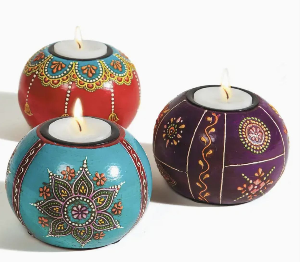 Hand Painted Wooden Round Tealight Holder
