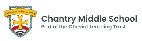 Logo of Chantry Middle School with a crest showing a cross and the motto 'Inspiring Believing Achieving', part of the Cheviot Learning Trust.
