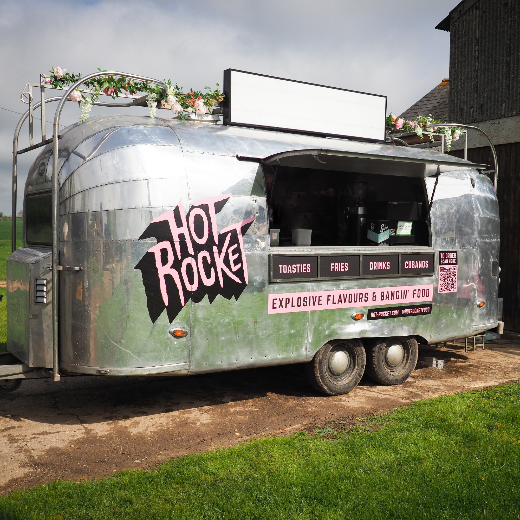 Hot Rocket silver airstream catering van