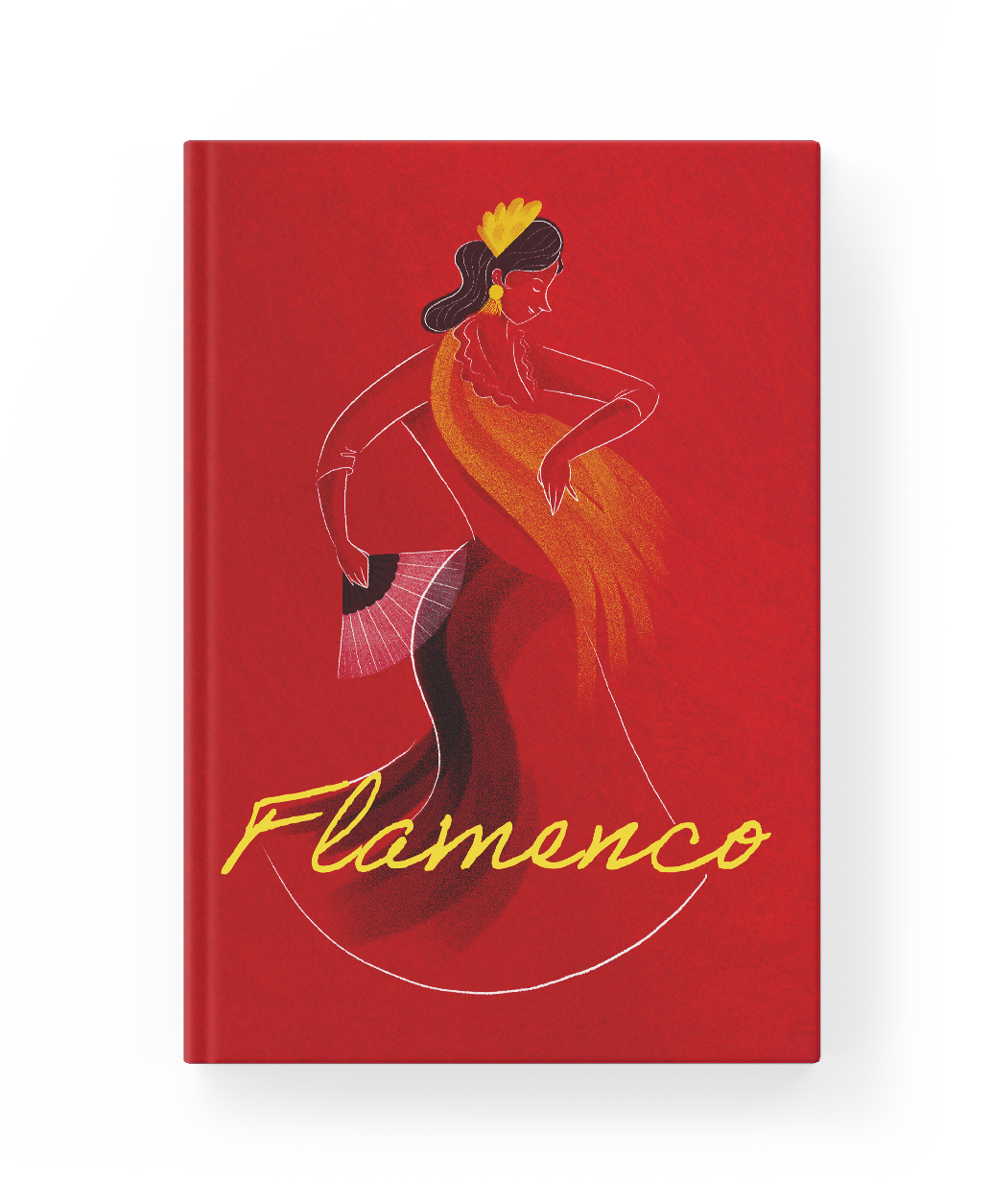 Red cover of a book titled Flamenco with an illustration of a female flamenco dancer wearing traditional dress and a yellow hairpiece.