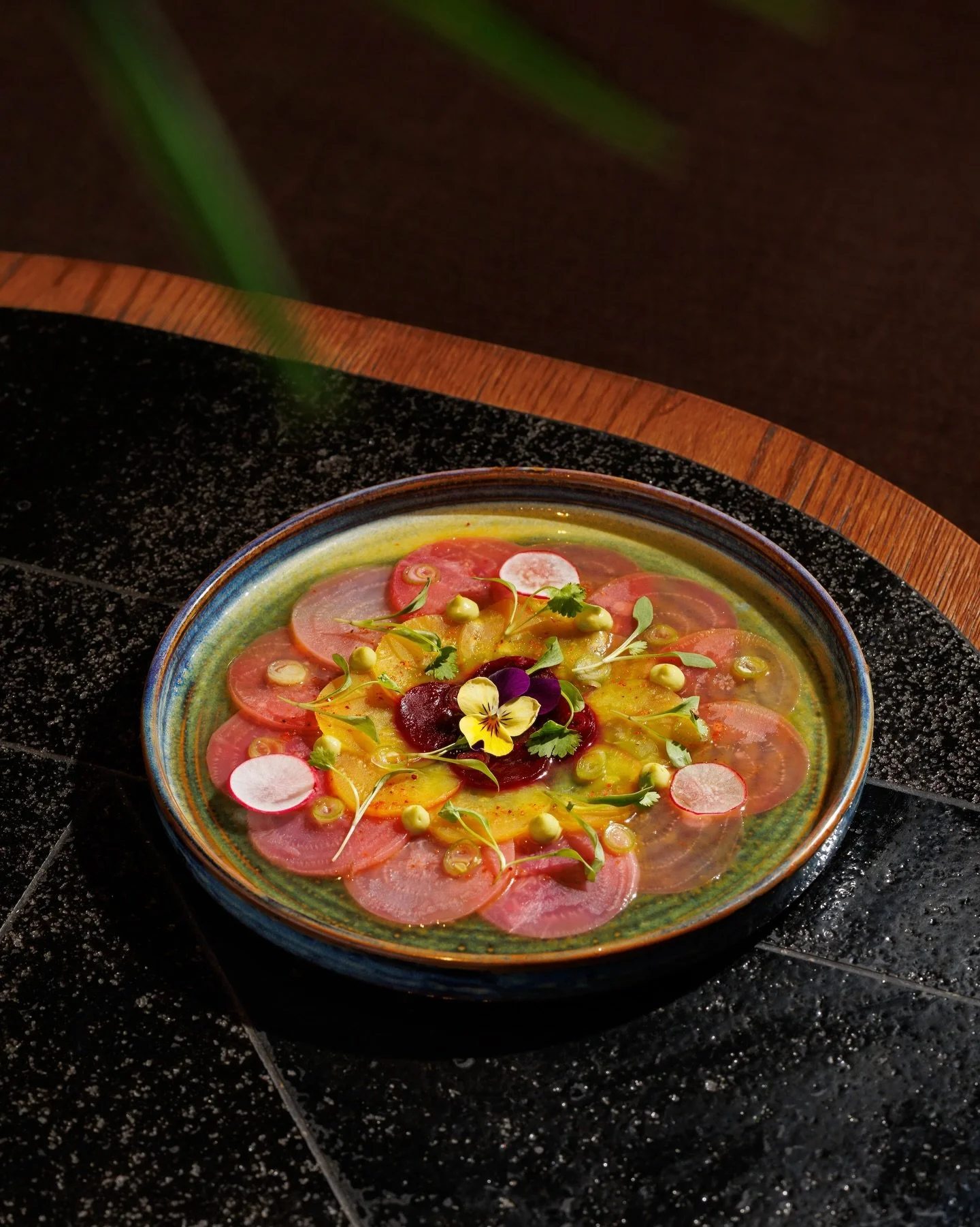 Beetroot Tiradito&nbsp;

Ours goes vegan: golden, Chioggia + heirloom beets sliced thin, red radish, avocado crema, amarillo yuzu agave, spring onion, mint cress.

Sweet, earthy, fresh