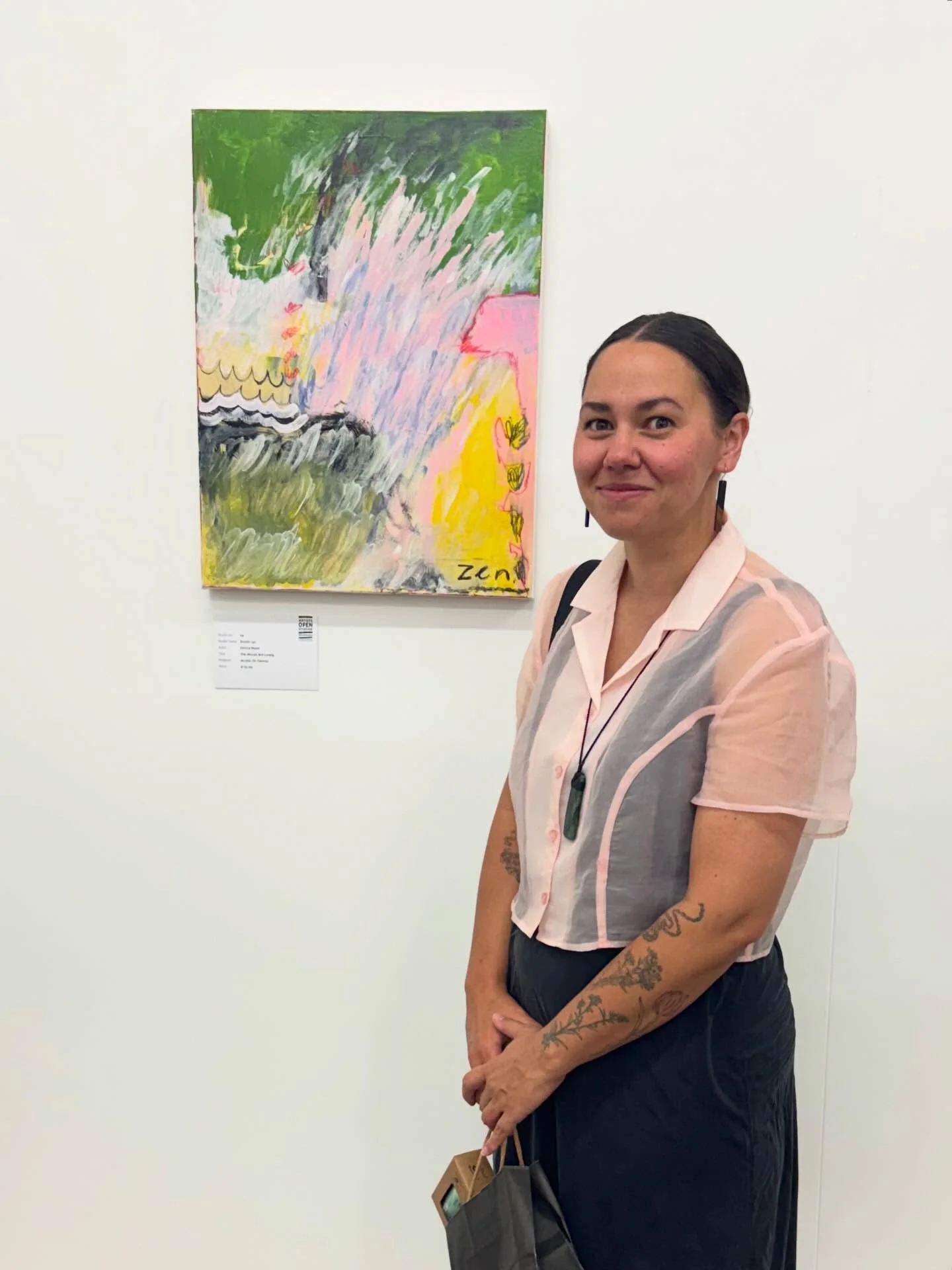 The incredible @zenicamjm representing @studio__lys at the Opening Launch Night of @openstudios.whanganui Artists Open Studios Whanganui 2026!

Zenica stands beside their work titled, &ldquo;The Woods Are Lovely&rdquo;. 

Zenica Mann is exhibiting wo