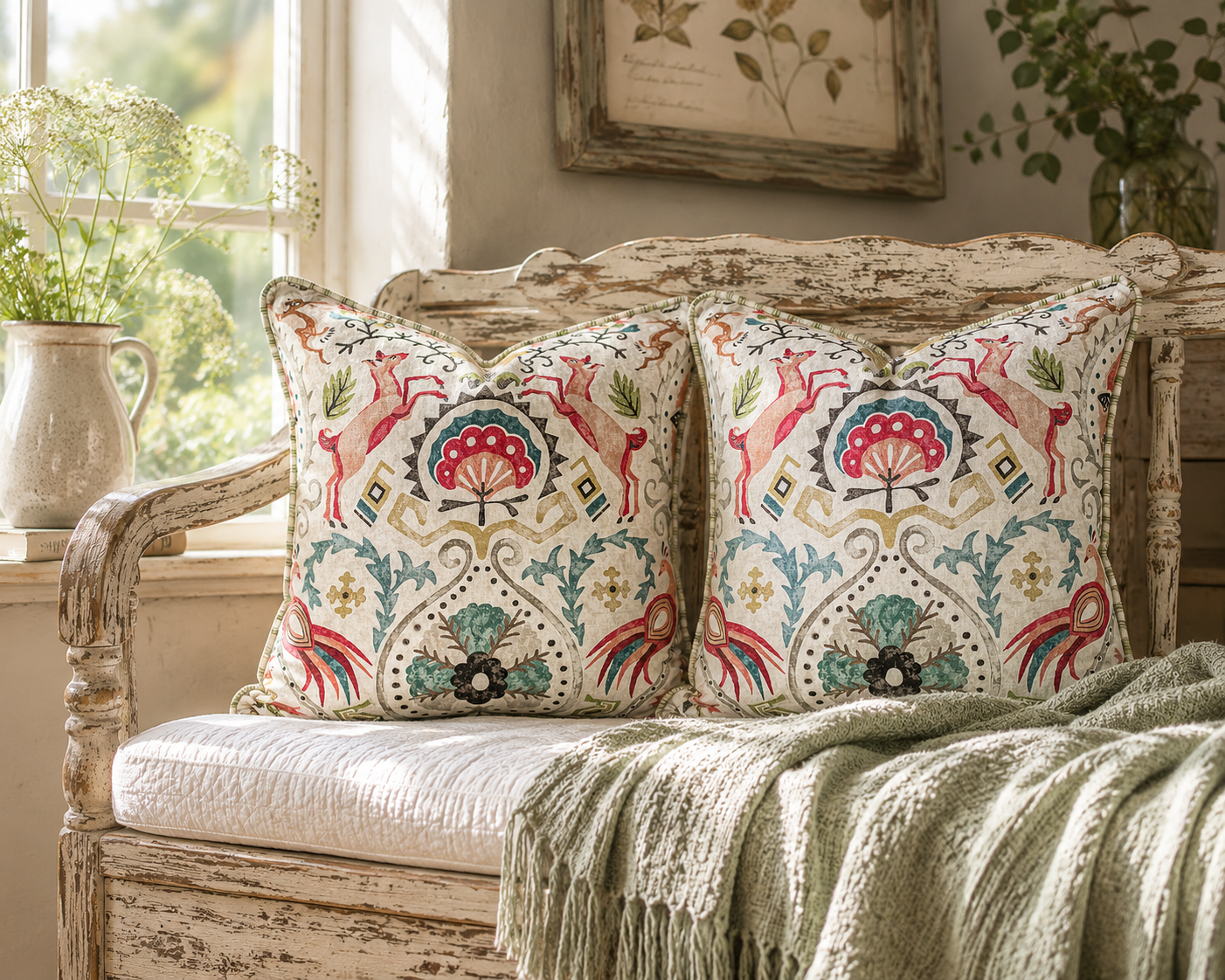 Jane Churchill 'Roxton' Piped & Zipped Feather Filled Cushion  – 45cm x 45cm