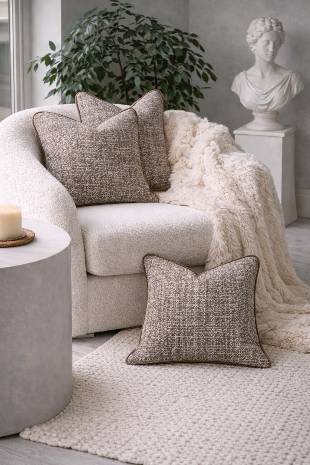 Larsen Mikele Taupe piped & zipped Feather Filled Cushion (50cm x 50cm)