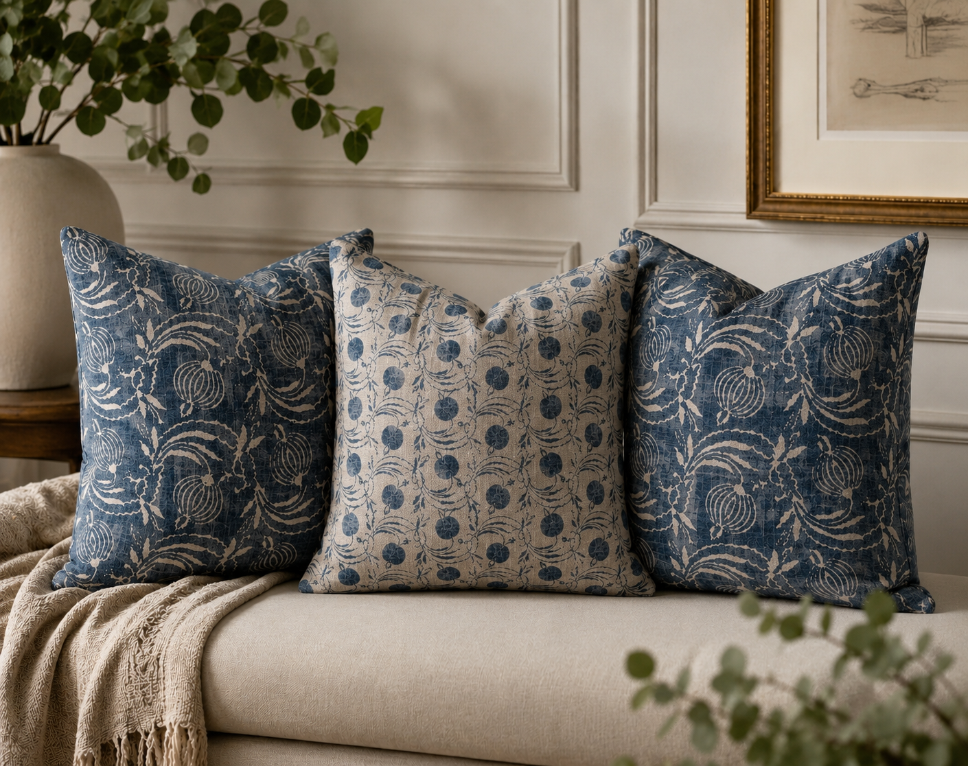 G P & J Baker Pomegranate Denim Cushion (50cm x 50cm)