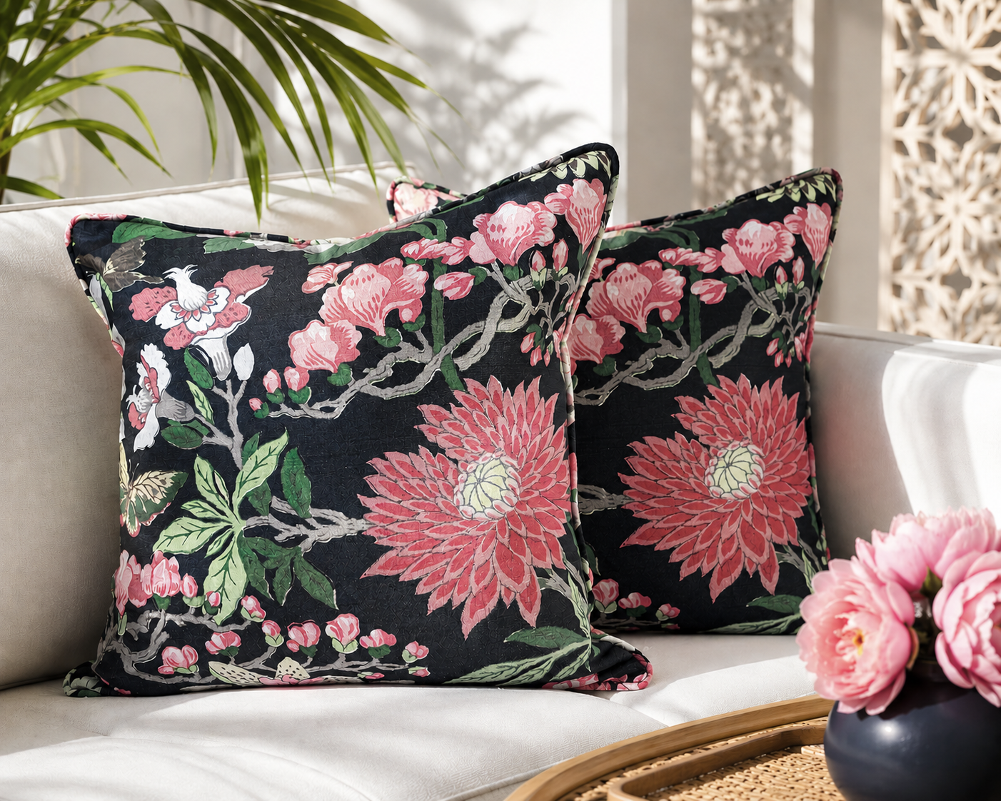 GP & J Baker Magnolia Ebony 50c x 50cm Feather Filled Cushion