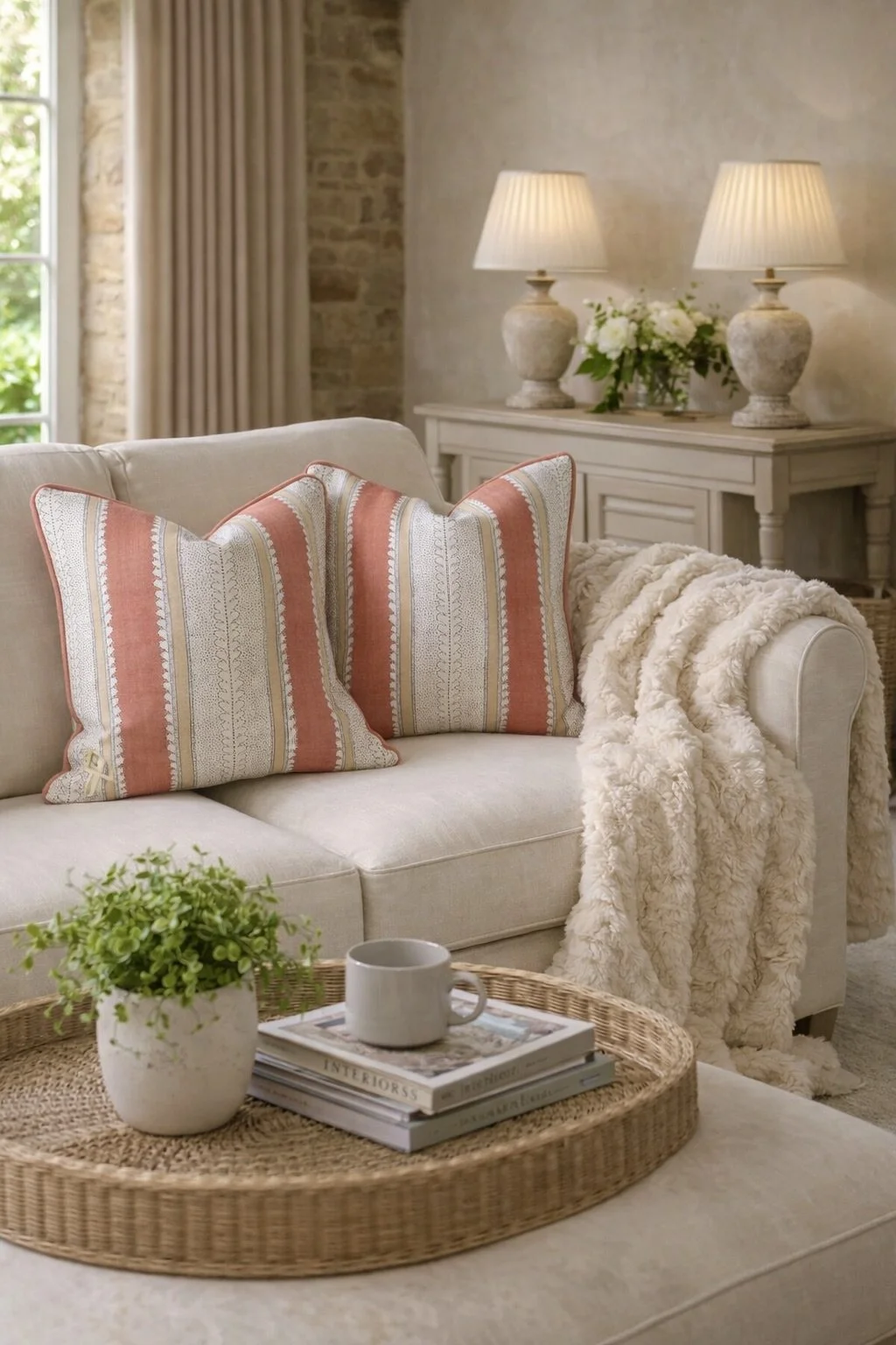 Linwood Dimity Stripe Feather Filled Cushion (50cm x 50cm)