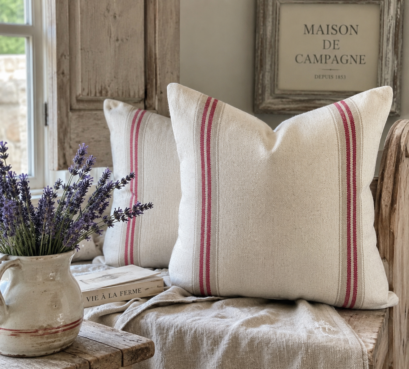 FOY & Co Donan Stripe - Red Cushion (50cm x 50cm)