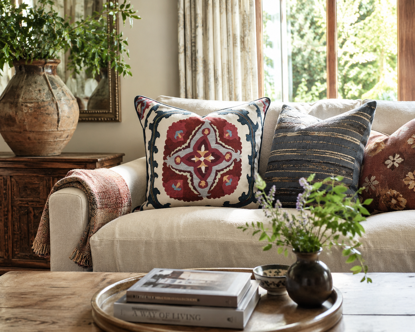 Kathryn Ireland 'Sultan Suzani' Indigo Feather Filled Cushion  (50cm x 50cm)