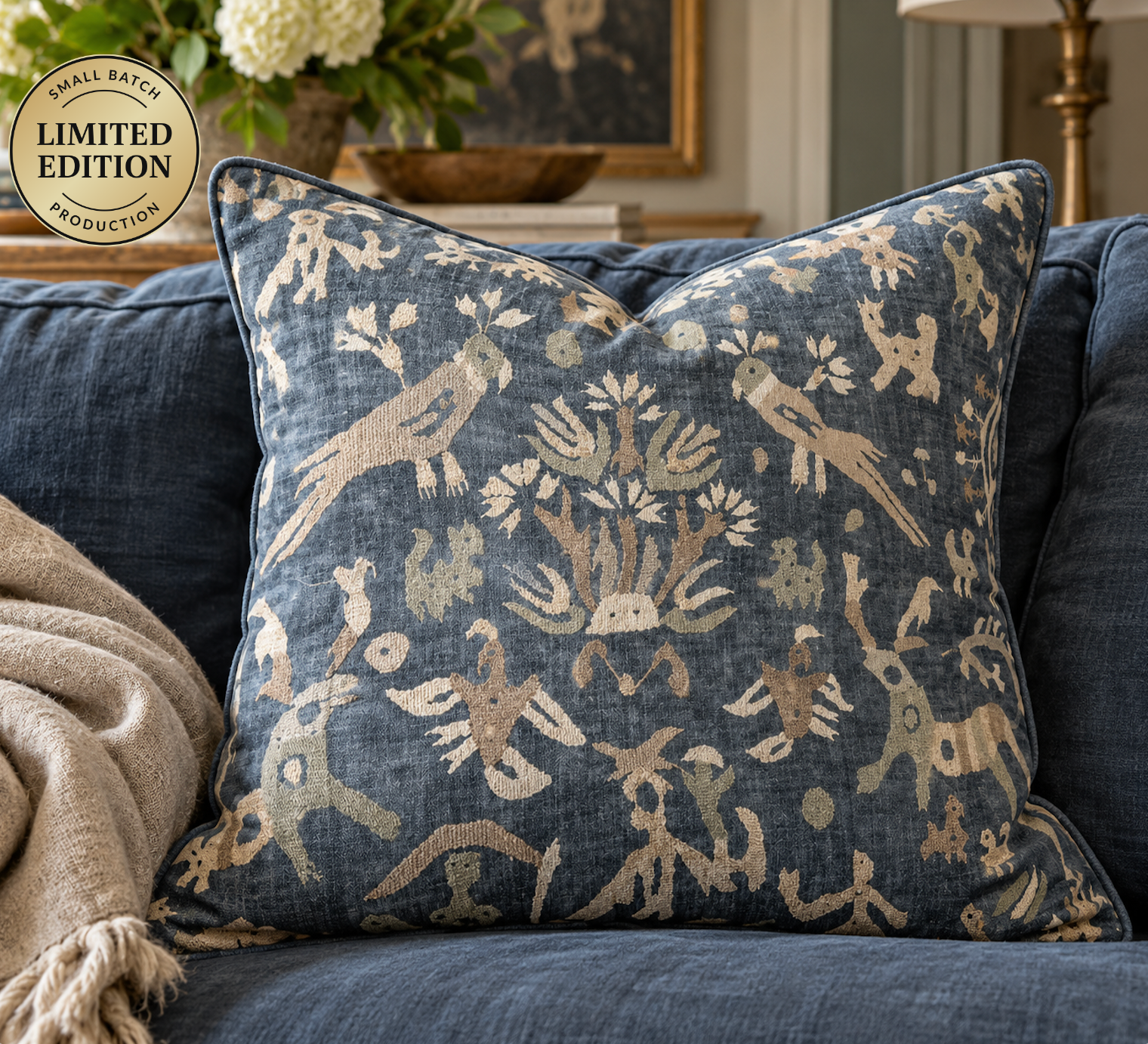 Lewis & Wood Ilian Feather Filled Piped & Zipped Cushion  (60cm x 60cm)