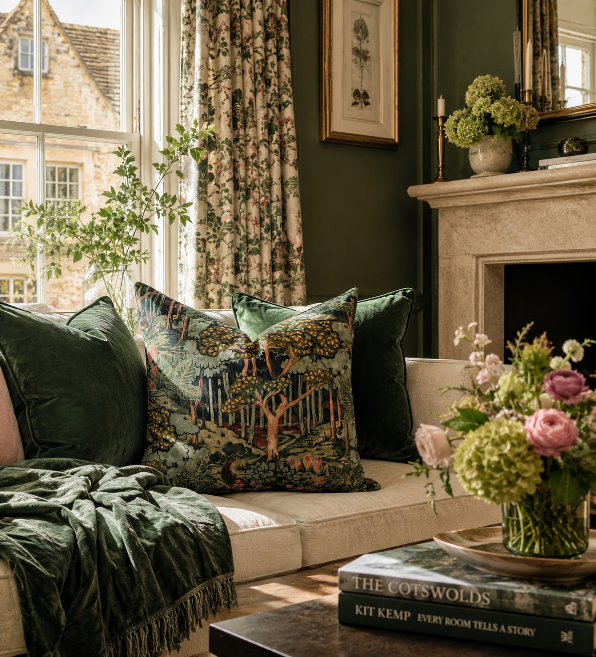 GP & J Baker Feather Filled Cushion Ruskin Velvet in 'Emerald' (60cm x 60cm)