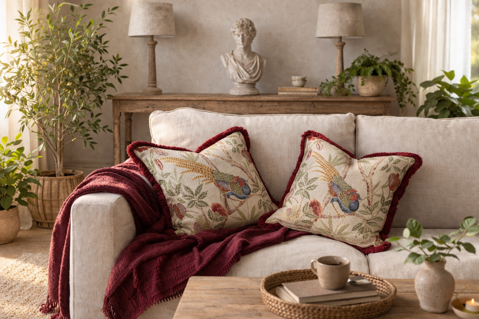 Sanderson Abbeville (Russet / Sand) Feather Filled Cushion