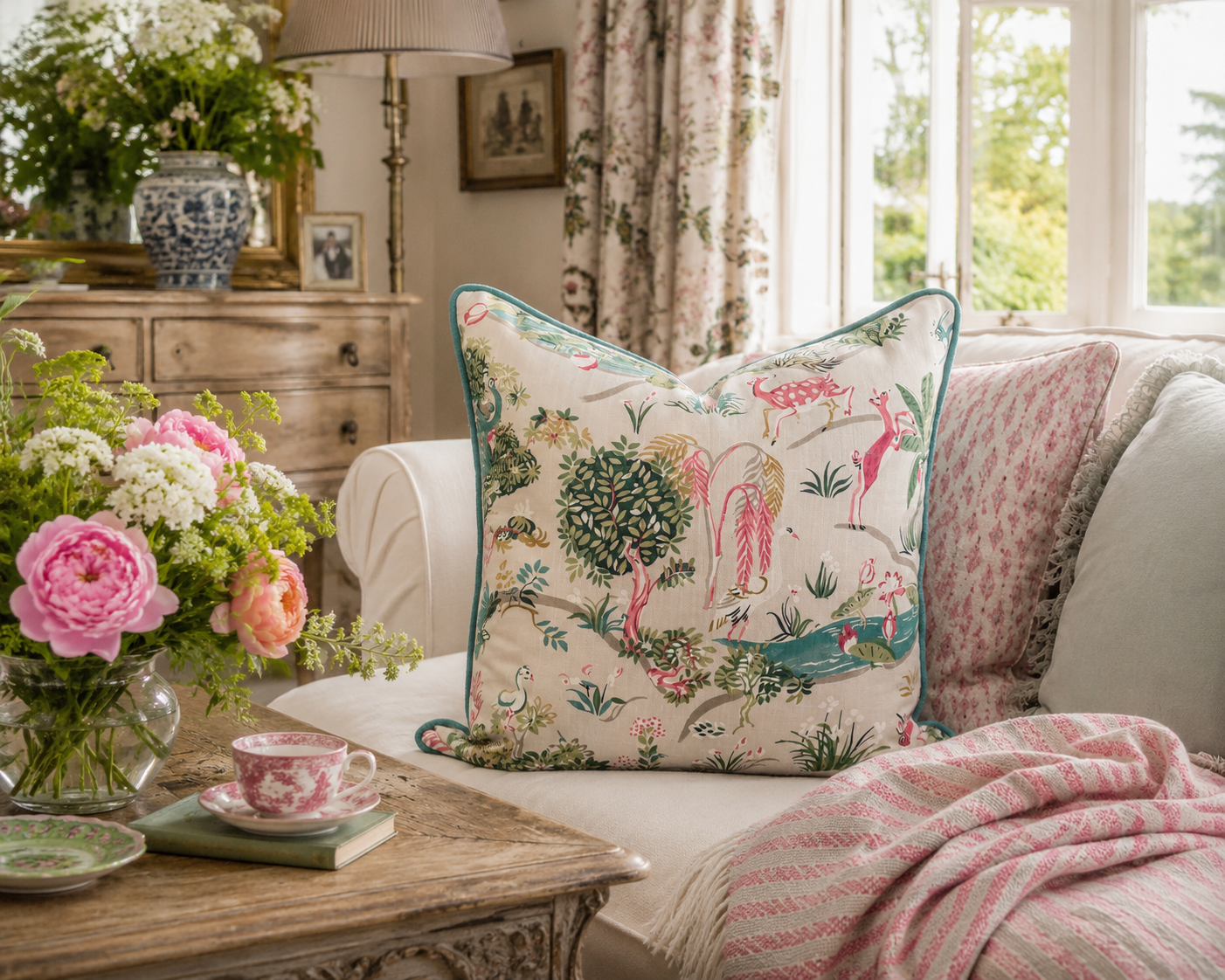Jane Churchill 'Wildwood' Piped & Zipped Feather Filled Cushion – 50cm x 50cm