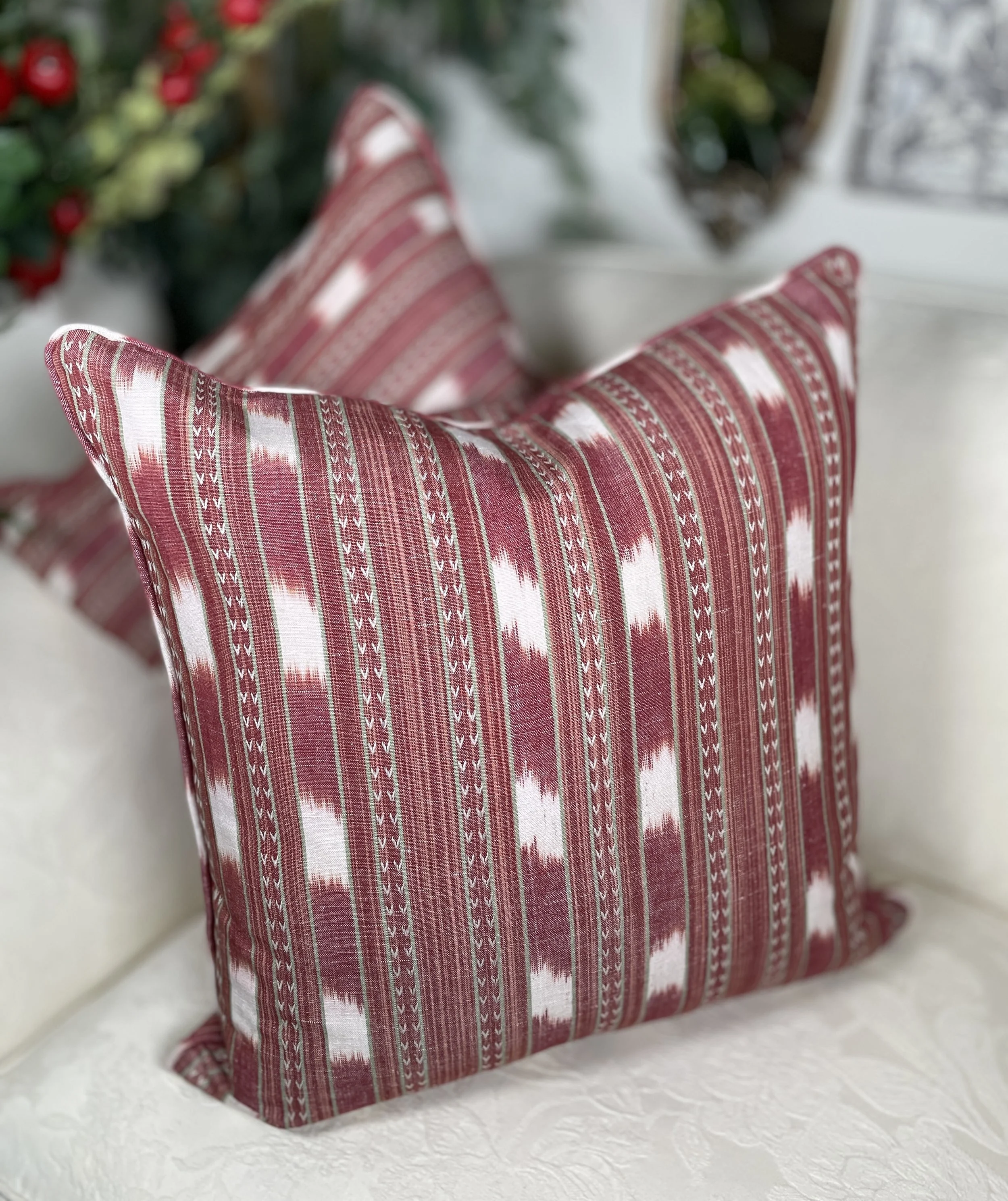 Colefax & Fowler Lingrove 'Red' Feather Filled Cushions (55cm x 55cm)
